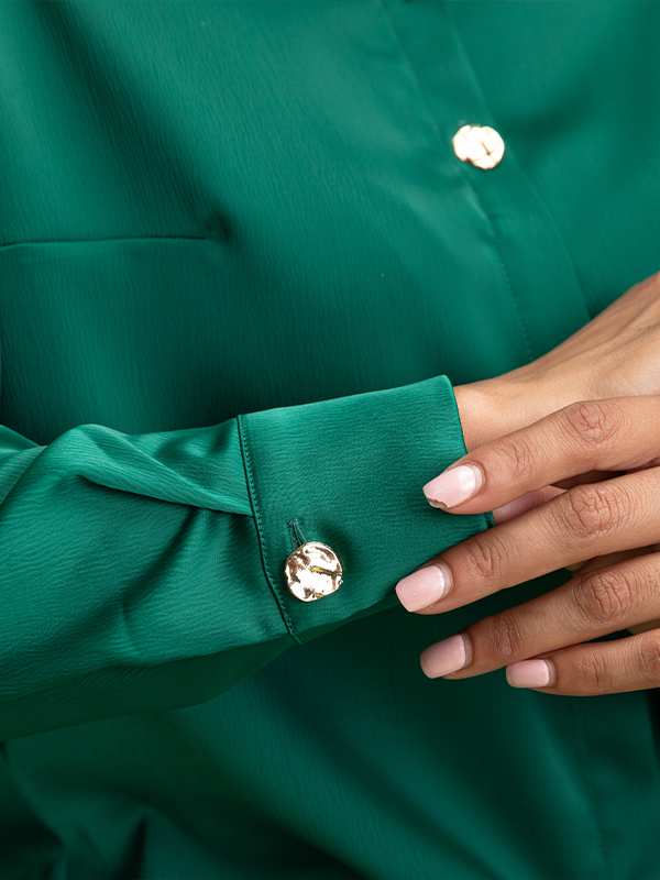 شومیز زنانه ساتن زارا آستین بلند درای دکمه تزیینی مهناز برنس