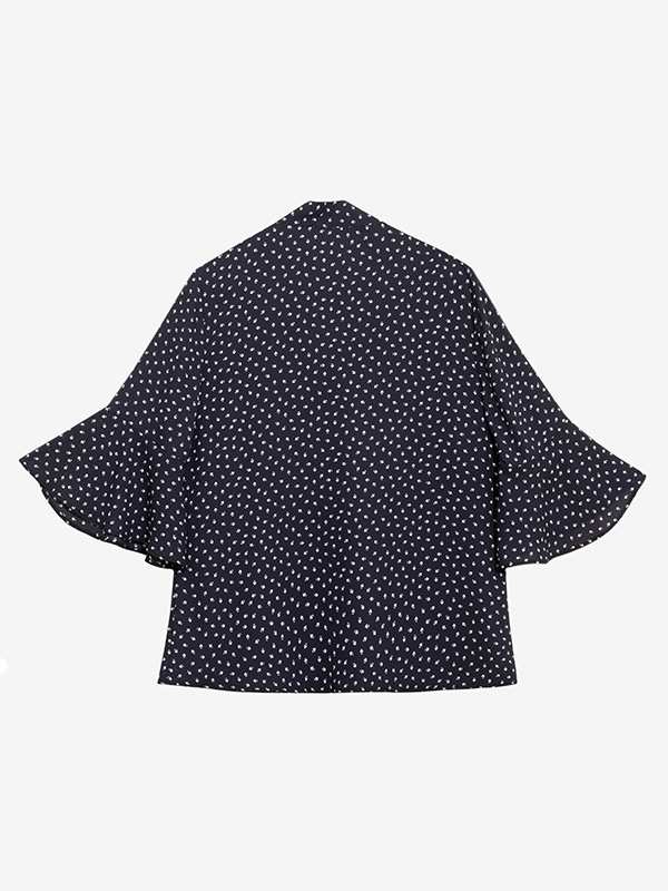 بلوز زنانه مجلسی آستین سه ربع کلوش یقه کرواتی کرپ ژورژت 40109 برنس