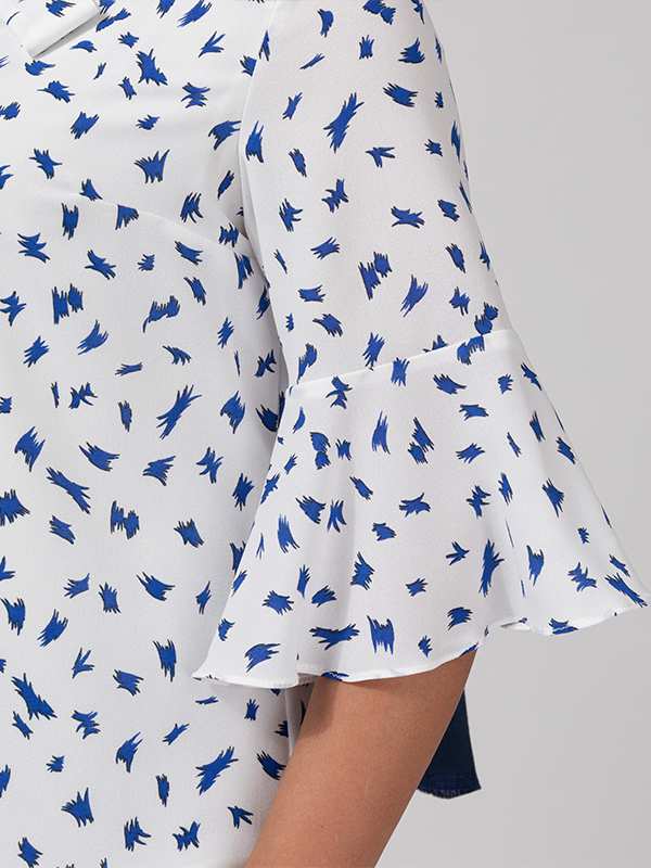 بلوز زنانه مجلسی آستین سه ربع کلوش یقه کرواتی کرپ ژورژت 40109 برنس