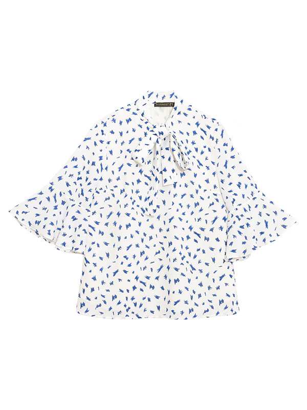 بلوز زنانه مجلسی آستین سه ربع کلوش یقه کرواتی کرپ ژورژت 40109 برنس