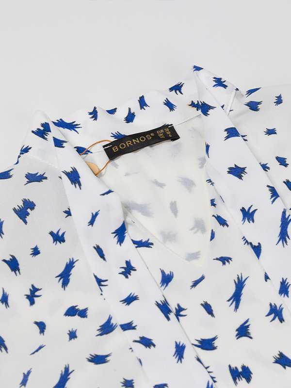 بلوز زنانه مجلسی آستین سه ربع کلوش یقه کرواتی کرپ ژورژت 40109 برنس