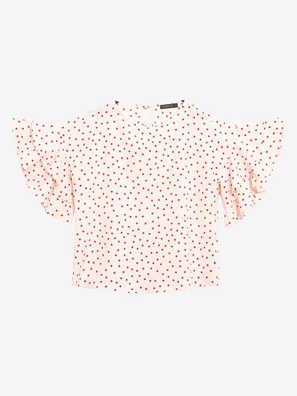 بلوز زنانه کرپ ژرژت سایز بزرگ آستین کلوش 40110 برنس