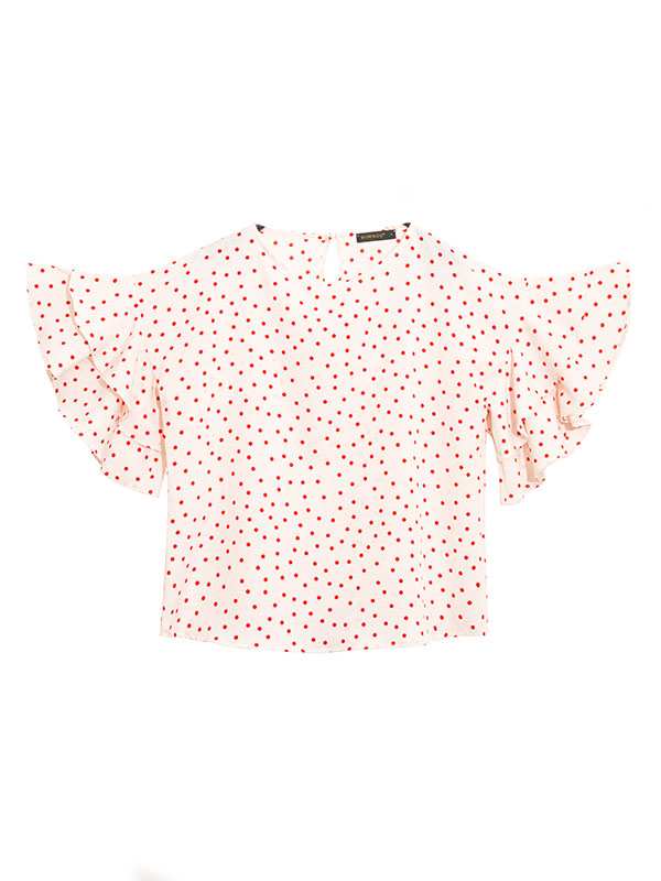 بلوز زنانه کرپ ژرژت سایز بزرگ آستین کلوش 40110 برنس