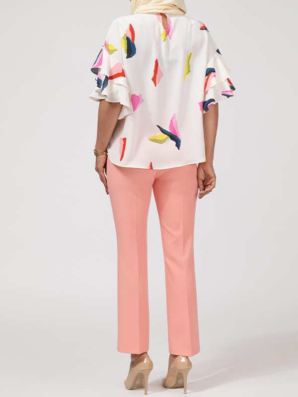 بلوز زنانه کرپ ژرژت سایز بزرگ آستین کلوش 40110 برنس