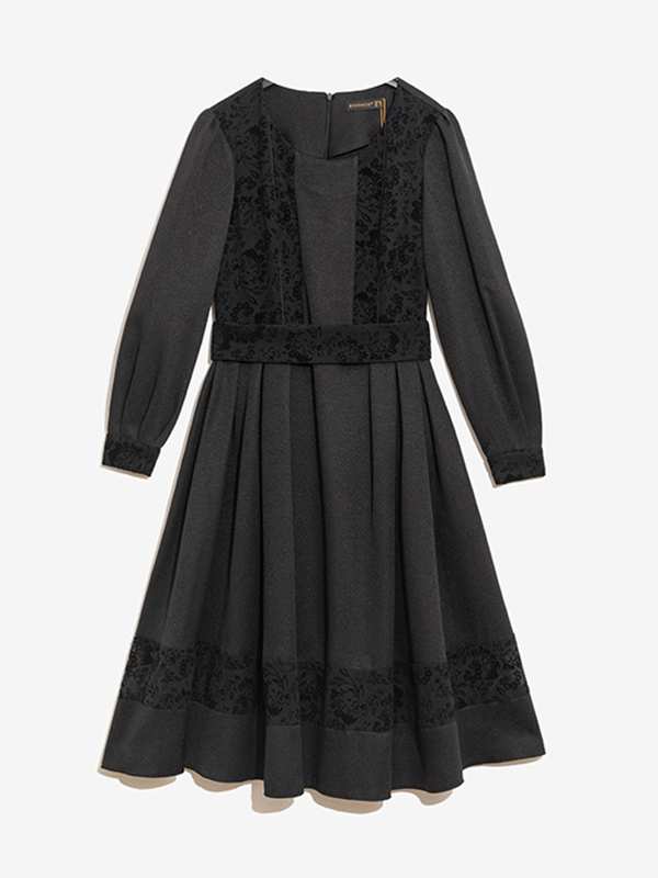 پیراهن زنانه آستین بلند کتان لمه مغزی دوزی مخمل 80100 برنس