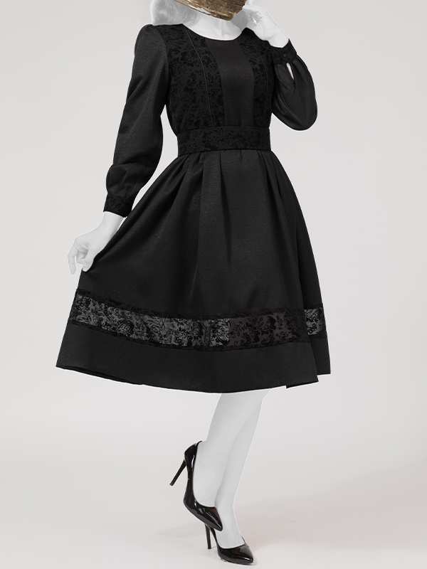 پیراهن زنانه آستین بلند کتان لمه مغزی دوزی مخمل 80100 برنس