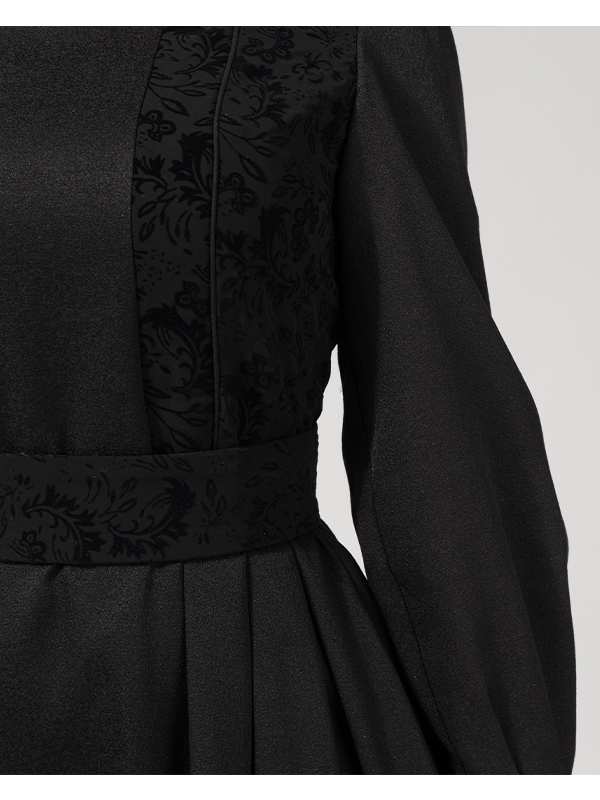 پیراهن زنانه آستین بلند کتان لمه مغزی دوزی مخمل 80100 برنس