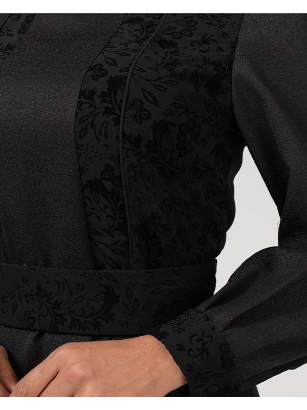 پیراهن زنانه آستین بلند کتان لمه مغزی دوزی مخمل 80100 برنس