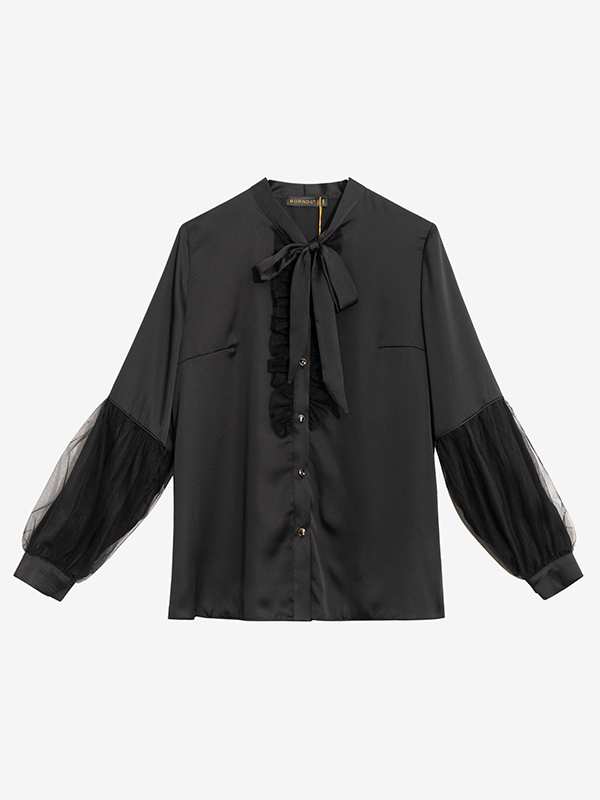 شومیز زنانه آستین بلند ساتن مجلسی یقه کرواتی 30101 برنس