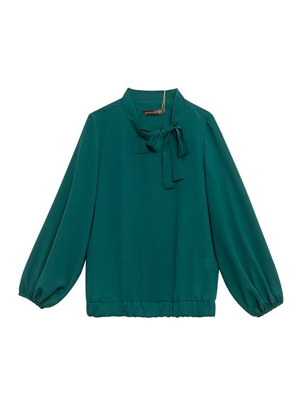 بلوز زنانه آستین بلند یقه کرواتی مچ کشی کرپ 40105 برنس