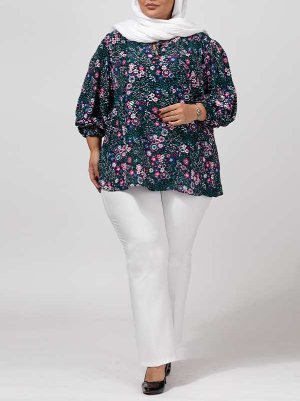 بلوز زنانه سایز بزرگ کرپ ژورژت یقه ایستاده 40111 برنس