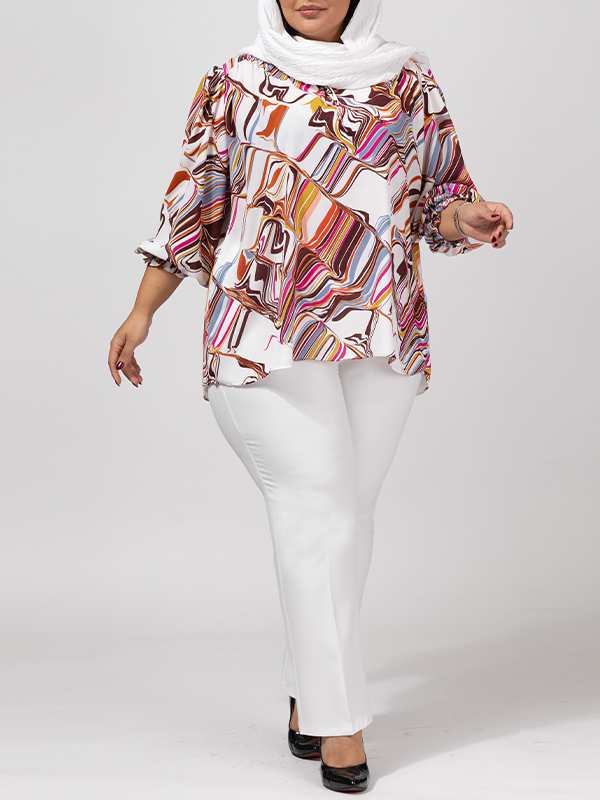 بلوز زنانه سایز بزرگ کرپ ژورژت یقه ایستاده 40111 برنس