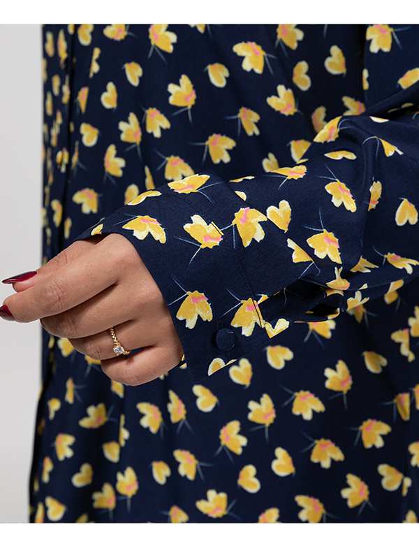 تونیک زنانه سایز بزرگ کرپ طرحدار آستین بلند 50103 برنس Bornos