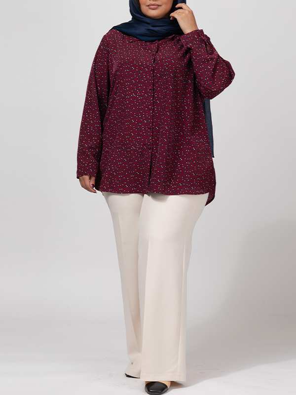 تونیک زنانه سایز بزرگ کرپ طرحدار آستین بلند 50103 برنس Bornos