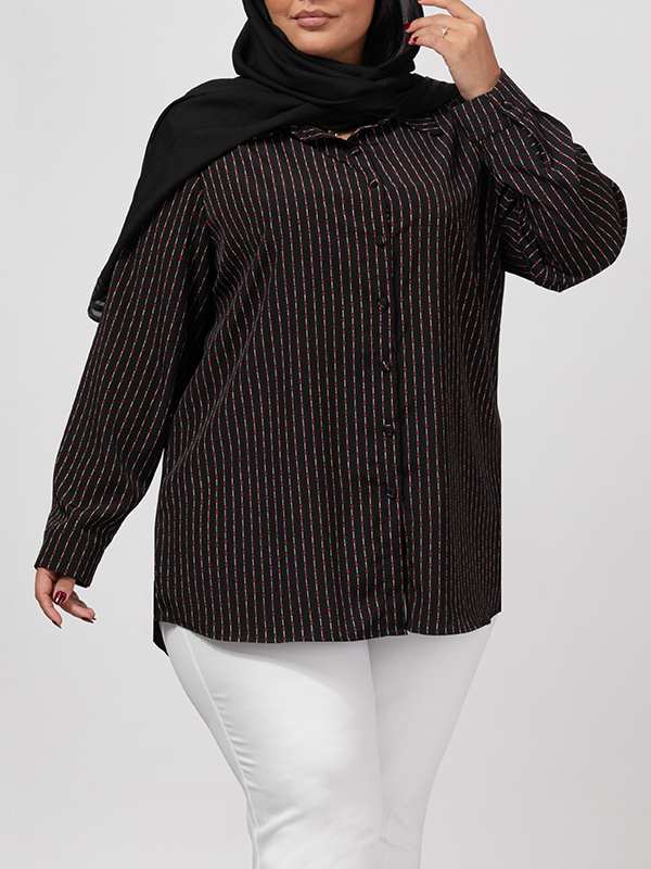 تونیک زنانه سایز بزرگ کرپ طرحدار آستین بلند 50103 برنس Bornos