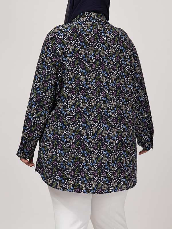 تونیک زنانه سایز بزرگ کرپ طرحدار آستین بلند 50103 برنس Bornos