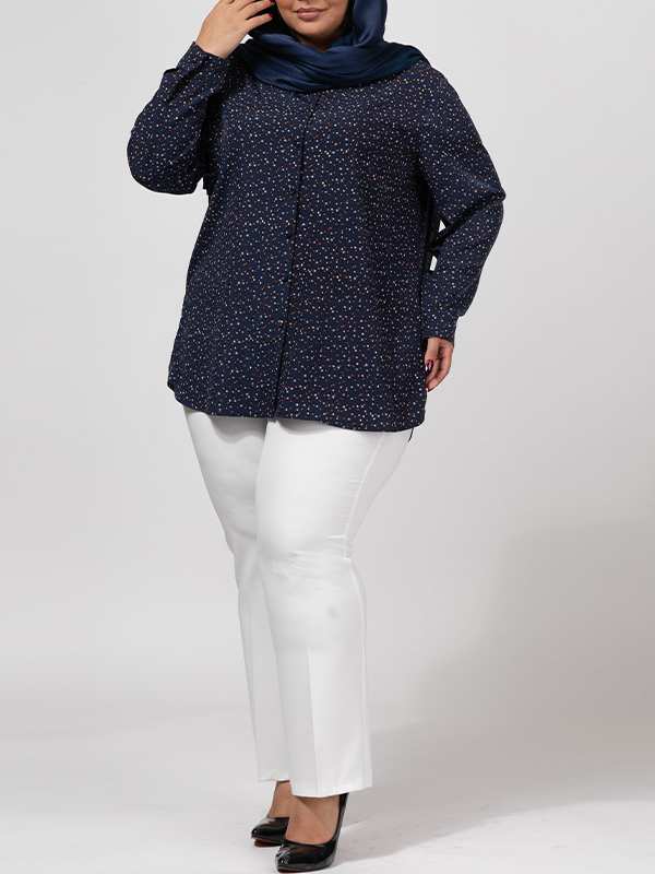 تونیک زنانه سایز بزرگ کرپ طرحدار آستین بلند 50103 برنس Bornos