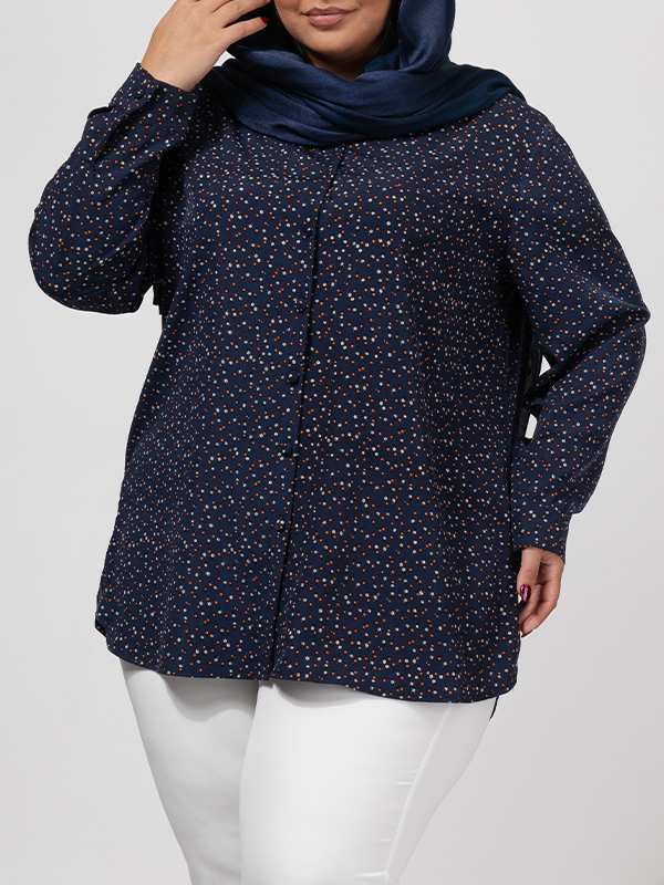 تونیک زنانه سایز بزرگ کرپ طرحدار آستین بلند 50103 برنس Bornos