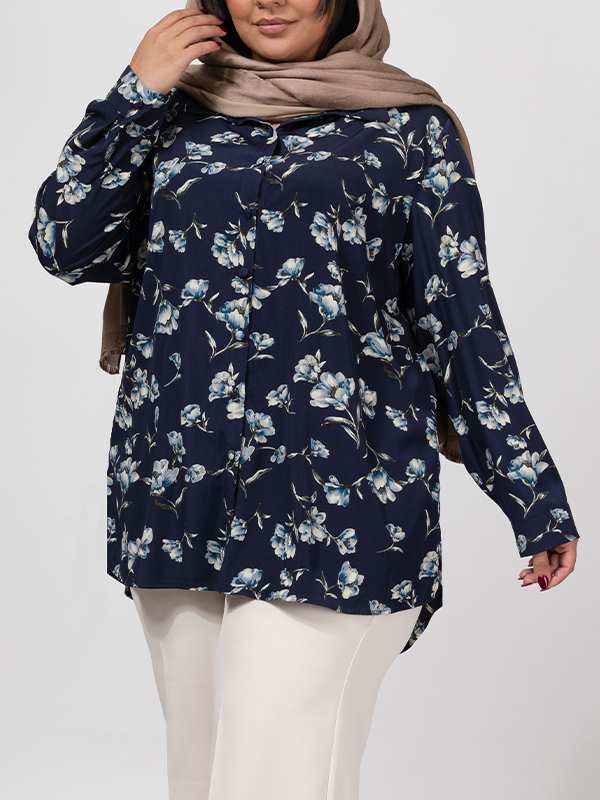 تونیک زنانه سایز بزرگ کرپ طرحدار آستین بلند 50103 برنس Bornos