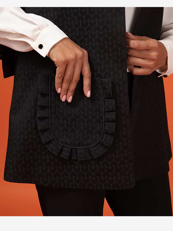 وست زنانه ژاکارد آستر دار جیب دار کلاسیک 70101 برنس Bornos