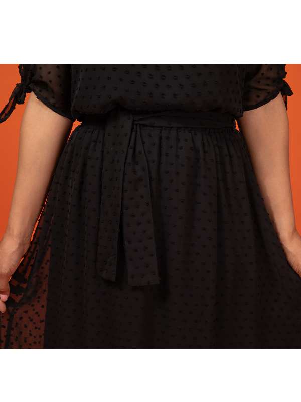 دامن زنانه کمر کش کمربند دار حریر چین دار 20100 برنس Bornos