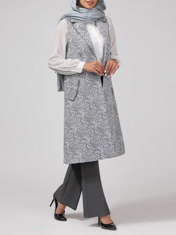 وست بلند زنانه ژاکارد مجلسی جیب نما یقه انگلیسی 70104 برنس Bornos