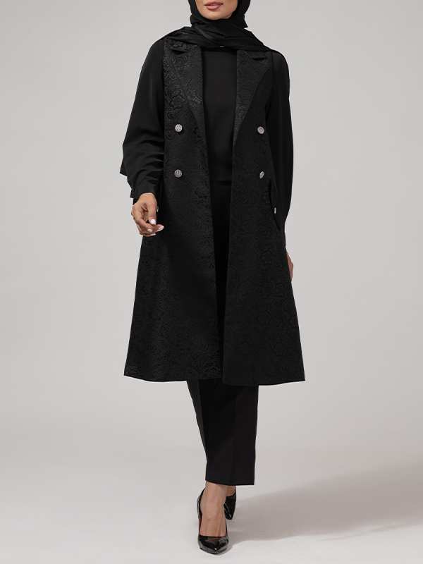 وست بلند زنانه ژاکارد مجلسی جیب نما یقه انگلیسی 70104 برنس Bornos