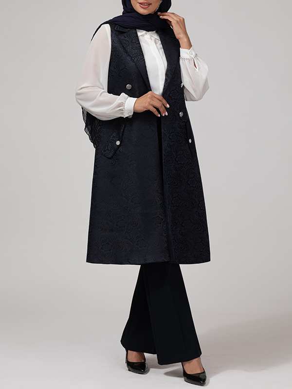 وست بلند زنانه ژاکارد مجلسی جیب نما یقه انگلیسی 70104 برنس Bornos