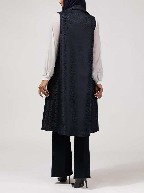 وست بلند زنانه ژاکارد مجلسی جیب نما یقه انگلیسی 70104 برنس Bornos