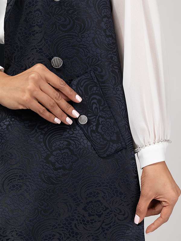 وست بلند زنانه ژاکارد مجلسی جیب نما یقه انگلیسی 70104 برنس Bornos