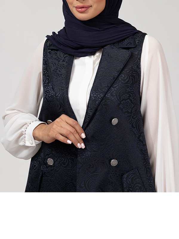 وست بلند زنانه ژاکارد مجلسی جیب نما یقه انگلیسی 70104 برنس Bornos