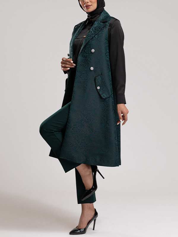 وست بلند زنانه ژاکارد مجلسی جیب نما یقه انگلیسی 70104 برنس Bornos