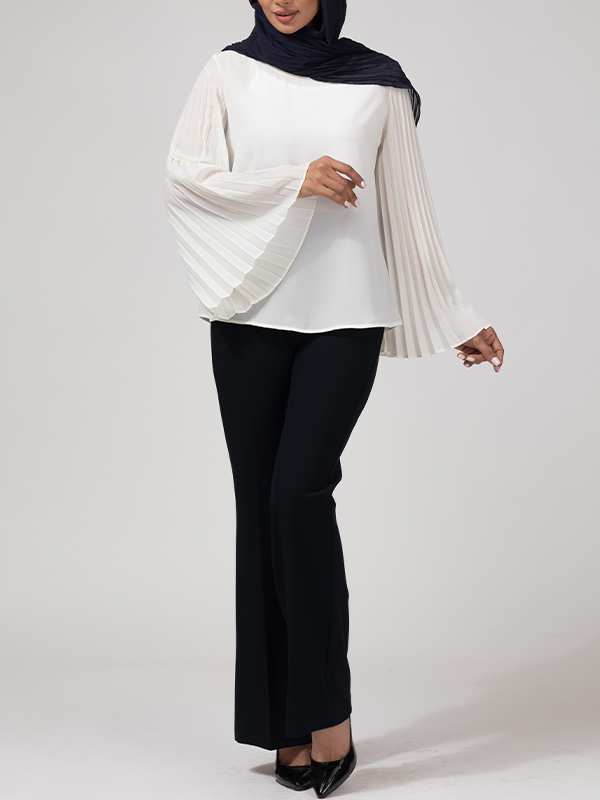 بلوز زنانه کرپ حریر آستین کلوش پلیسه 40103 برنس Bornos