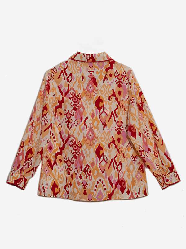 شومیز زنانه طرح دار کرپ الیزه یقه مردانه 30102 برنس Bornos