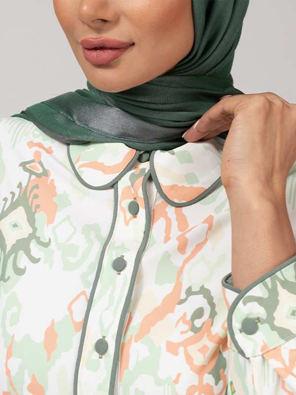 شومیز زنانه طرح دار کرپ الیزه یقه مردانه 30102 برنس Bornos