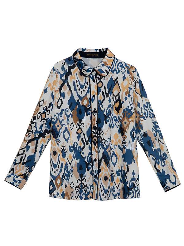 شومیز زنانه طرح دار کرپ الیزه یقه مردانه 30102 برنس Bornos