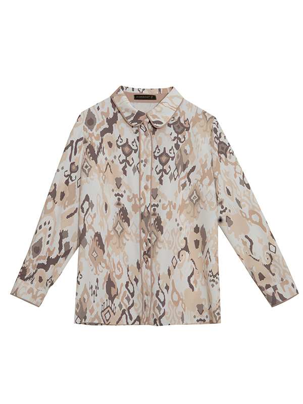 شومیز زنانه طرح دار کرپ الیزه یقه مردانه 30102 برنس Bornos