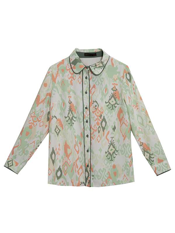 شومیز زنانه طرح دار کرپ الیزه یقه مردانه 30102 برنس Bornos