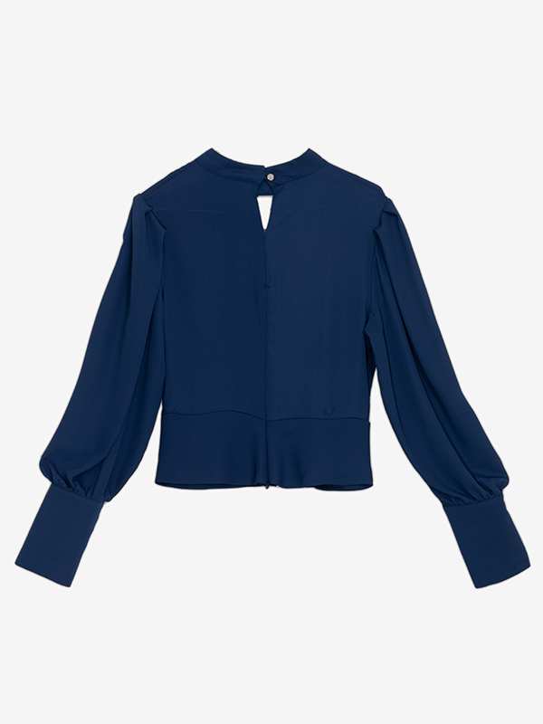 بلوز مجلسی زنانه کرپ حریر یقه چپ راستی آستین پفی 40106 برنس Bornos