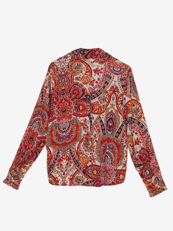 شومیز زنانه ساتن طرح دار یقه هفت آستین بلند 30109 برنس Bornos