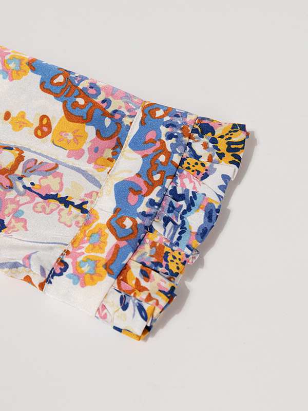 شومیز زنانه ساتن طرح دار یقه هفت آستین بلند 30109 برنس Bornos