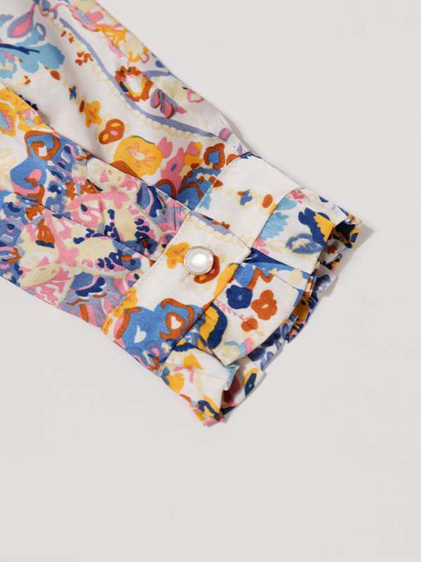 شومیز زنانه ساتن طرح دار یقه هفت آستین بلند 30109 برنس Bornos