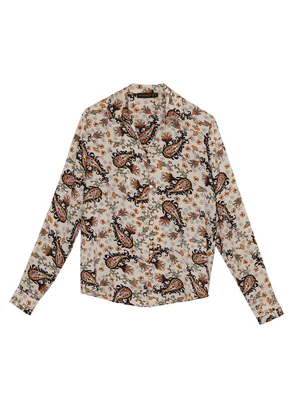 شومیز زنانه ساتن طرح دار یقه هفت آستین بلند 30109 برنس Bornos