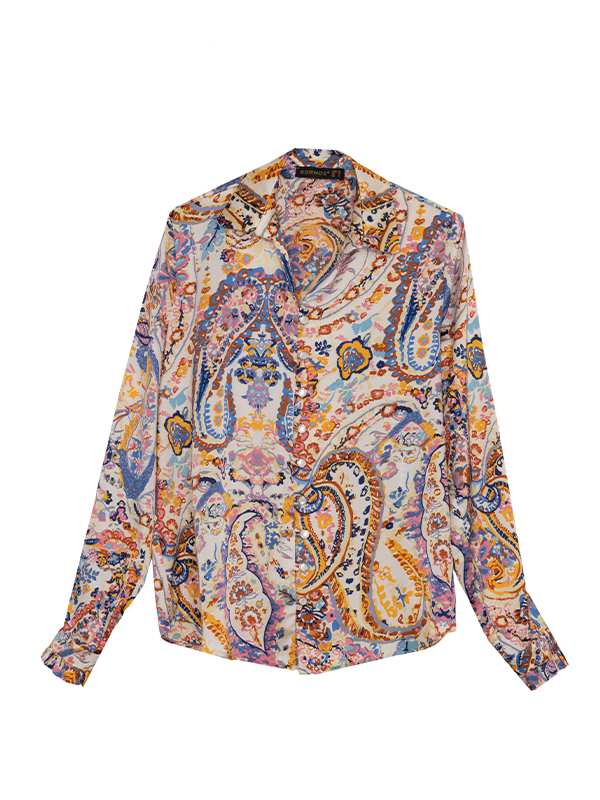 شومیز زنانه ساتن طرح دار یقه هفت آستین بلند 30109 برنس Bornos