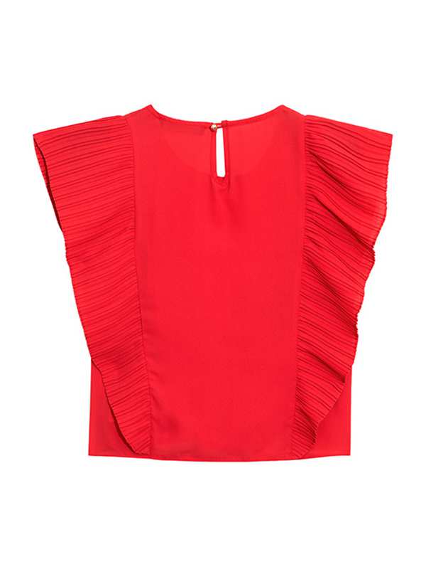 بلوز زنانه مجلسی یقه گرد کرپ حریر پلیسه ای چکاوک برنس Bornos