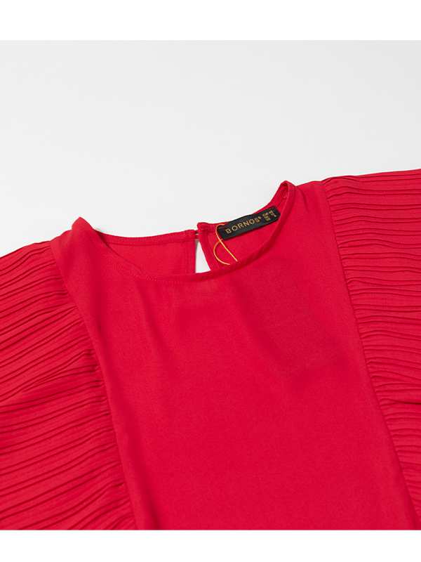 بلوز زنانه مجلسی یقه گرد کرپ حریر پلیسه ای چکاوک برنس Bornos