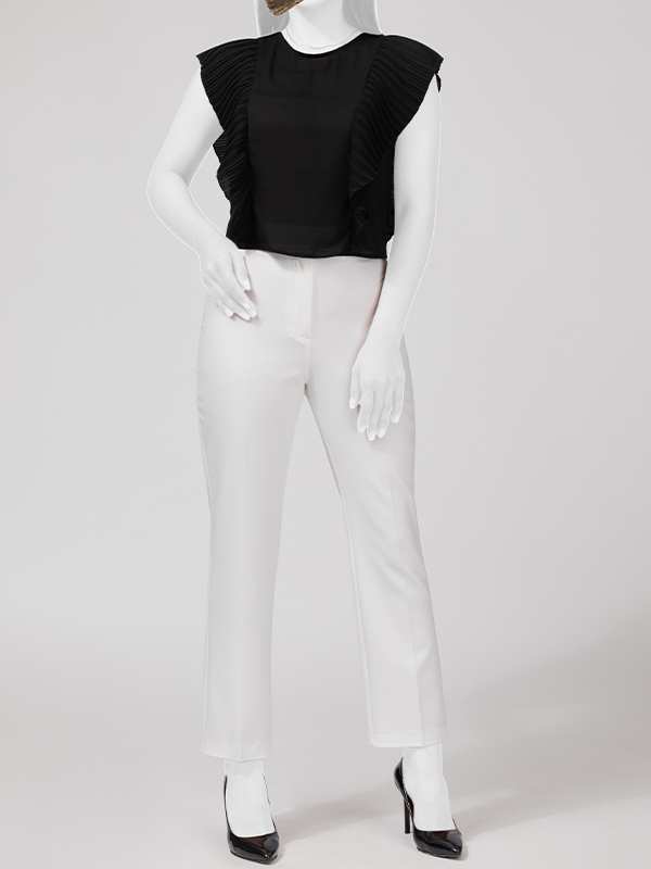 بلوز زنانه مجلسی یقه گرد کرپ حریر پلیسه ای چکاوک برنس Bornos