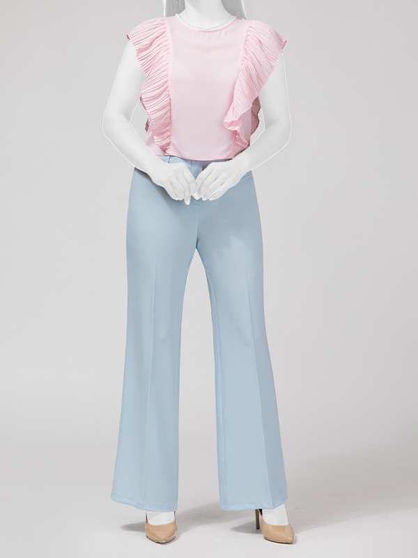 بلوز زنانه مجلسی یقه گرد کرپ حریر پلیسه ای چکاوک برنس Bornos