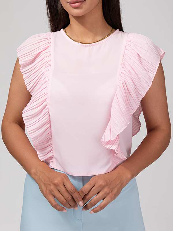 بلوز زنانه مجلسی یقه گرد کرپ حریر پلیسه ای چکاوک برنس Bornos