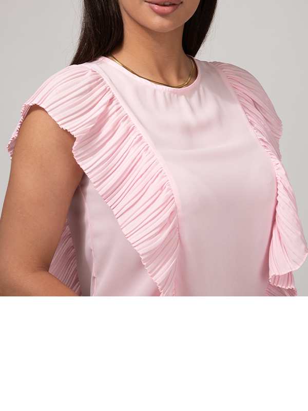 بلوز زنانه مجلسی یقه گرد کرپ حریر پلیسه ای چکاوک برنس Bornos